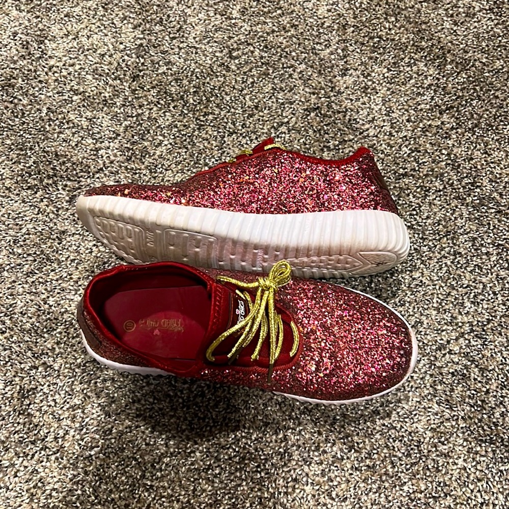 Maroon and gold sparkly tennis shoes - Glitter Bomb Sneakers